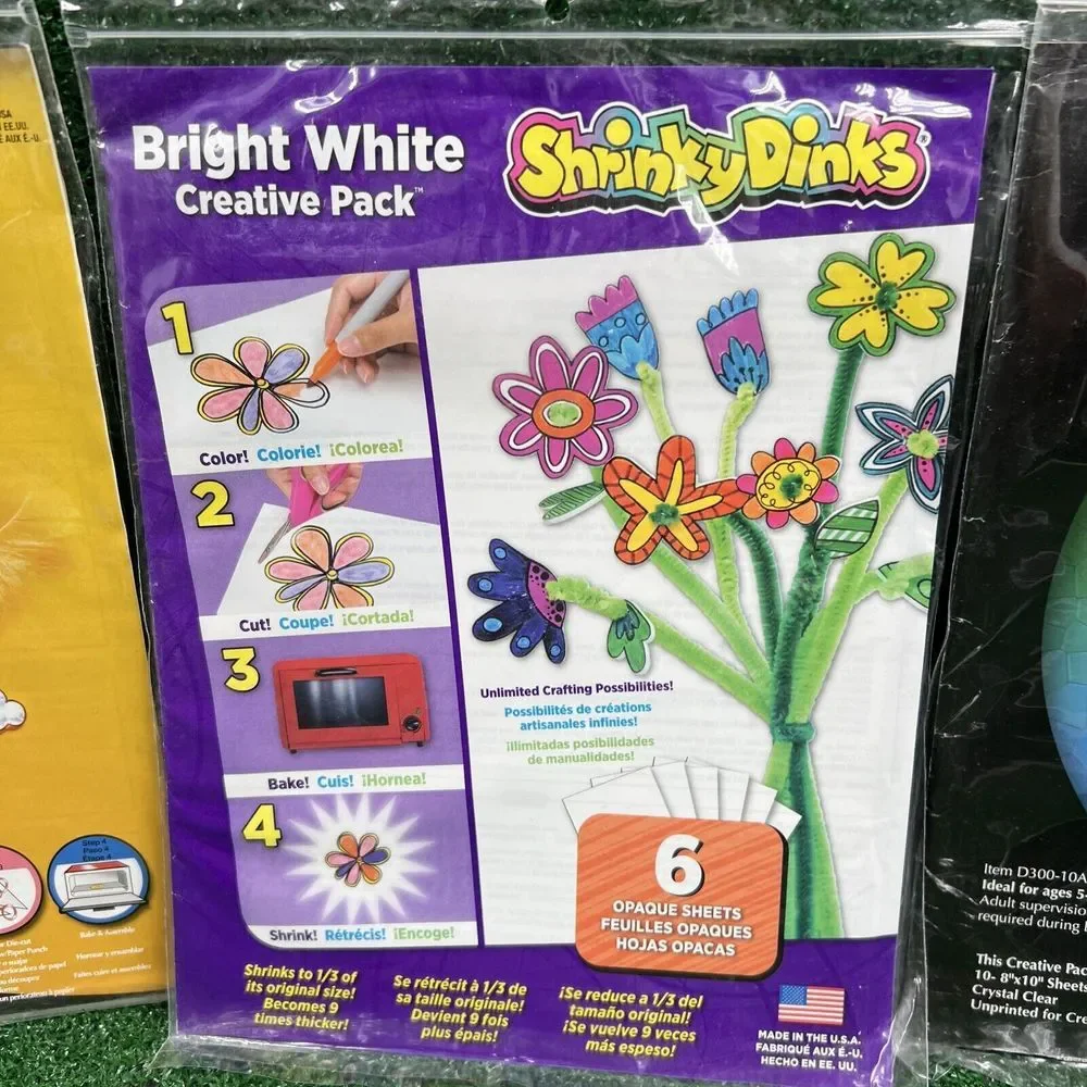 Shrink‎ Dinks Lot Of 3 Frosted Ruff N' Ready Flowers Crystal Clear Plastic